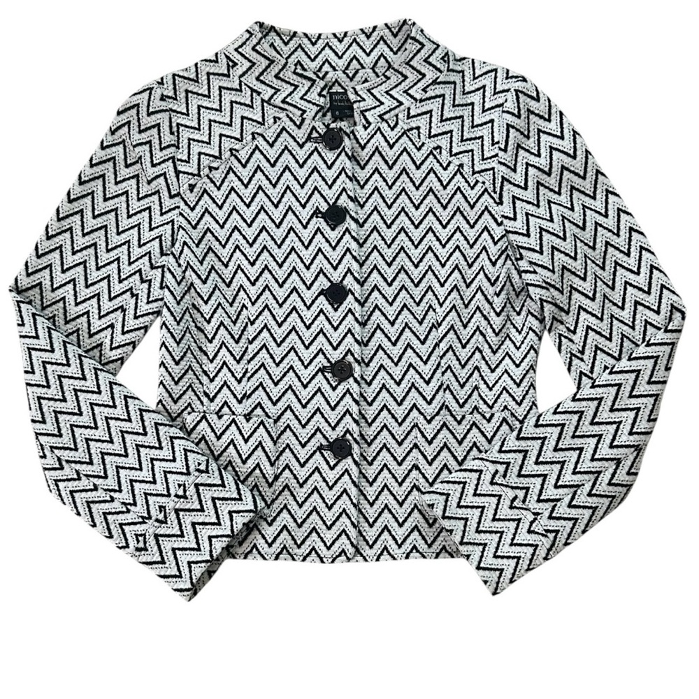Nicole by Nicole Miller Black & White Chevron Knit Blazer Jacket Size 6